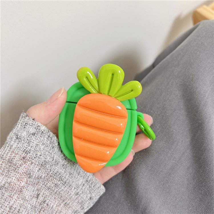 Creative Fruit Earphone Case for Apple AirPods with Charging Case (2016) / (2019) / AirPods with Wireless Charging Case (2019) Silicone Cover with Buckle - Carrot