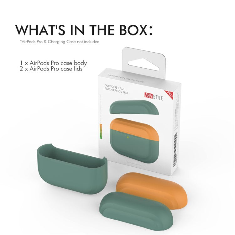 AHASTYLE PT-P2 For AirPods with Wireless Charging Case (2019) / AirPods with Charging Case (2019) / (2016) Splittable Silicone - Pine Needle Green+Orange