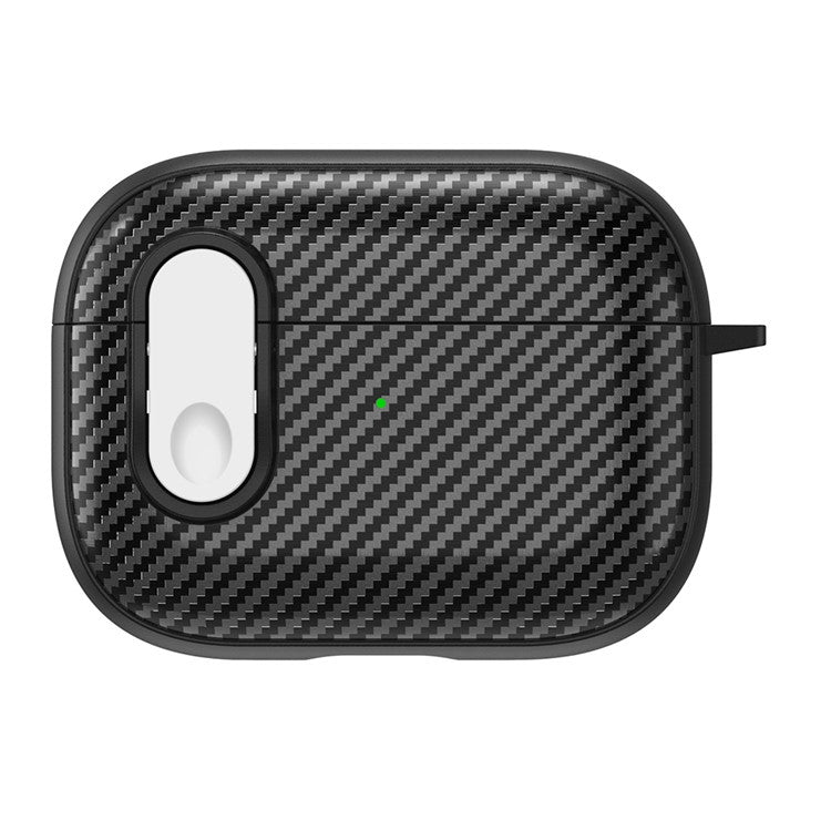 For AirPods Pro 2 Colorful Buckle Earphone Case Carbon Fiber TPU+PC Protective Cover with Keychain - Black+White