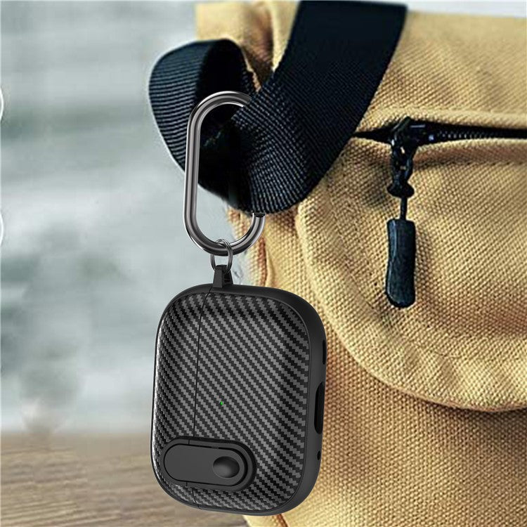 For AirPods Pro 2 Colorful Buckle Earphone Case Carbon Fiber TPU+PC Protective Cover with Keychain - Black+Light Green