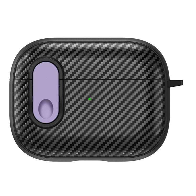 For Apple AirPods Pro Wireless Earbuds Case Carbon Fiber TPU+PC Colorful Buckle Cover with Keychain - Black+Purple