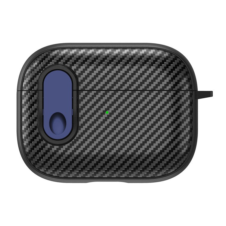 For Apple AirPods Pro Wireless Earbuds Case Carbon Fiber TPU+PC Colorful Buckle Cover with Keychain - Black+Blue