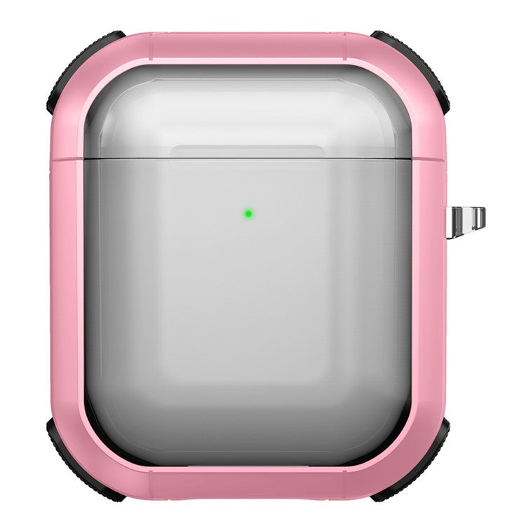 Earphone Case for Apple AirPods with Charging Case (2016) / (2019) / AirPods with Wireless Charging Case (2019) PC+TPU Clear Cover with Carabiner - Pink