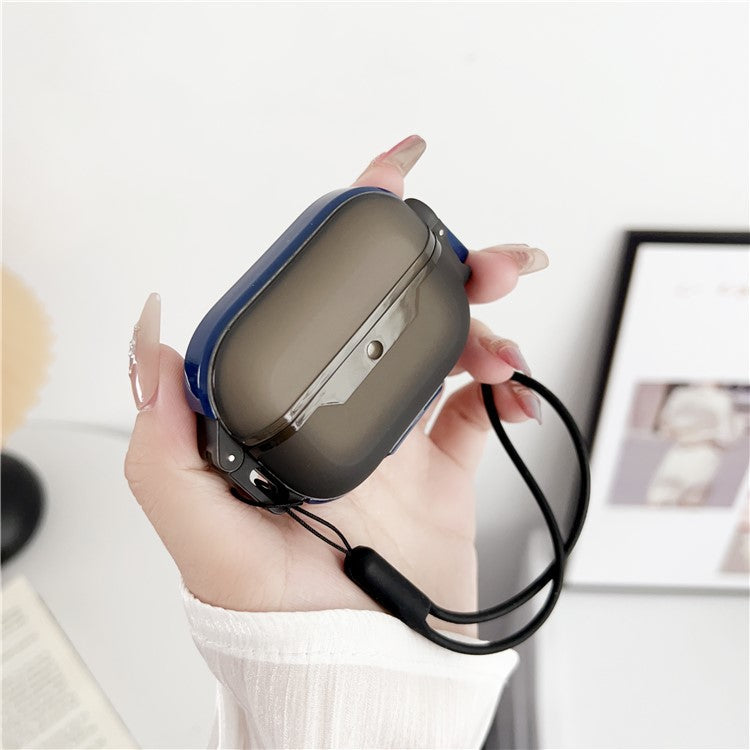 Leica Series Soft TPU Earphones Cover Protector for AirPods Pro 2 Dual Color Bluetooth Earbuds Case with Strap - Blue