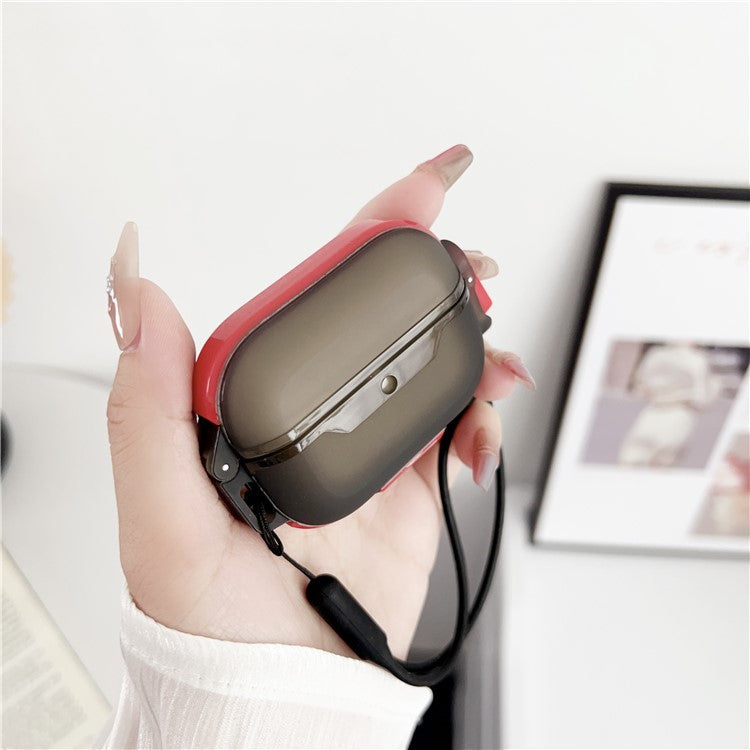 Leica Series Soft TPU Earphones Cover Protector for AirPods Pro 2 Dual Color Bluetooth Earbuds Case with Strap - Red