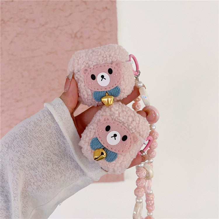 For AirPods with Wireless Charging Case (2019) / AirPods with Charging Case (2019) / (2016) Cover Cartoon Bear Soft Fluff TPU Earphone Case with Pendant