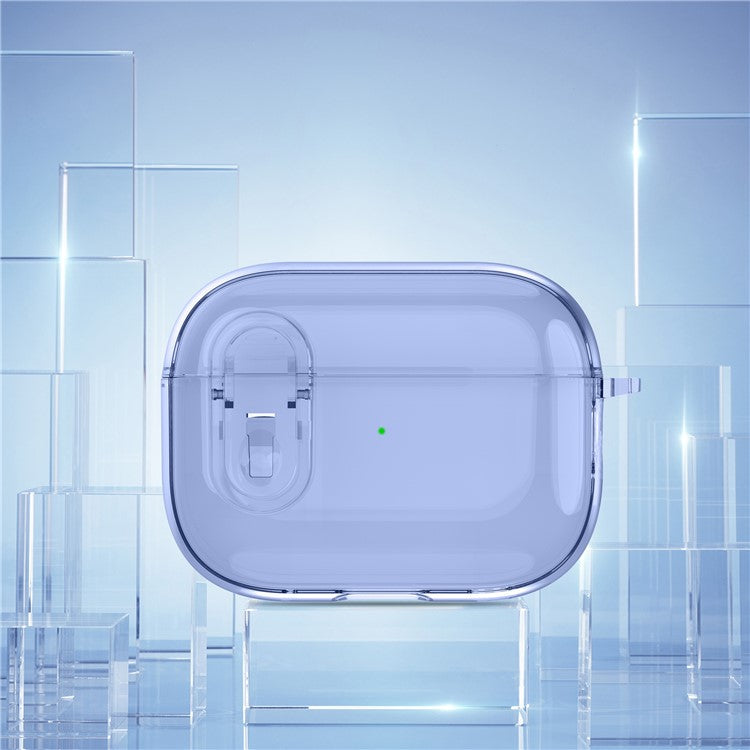For Apple AirPods Pro Bluetooth Earphone Case PC + TPU Crystal Clear Cover with Hanging Buckle - Blue