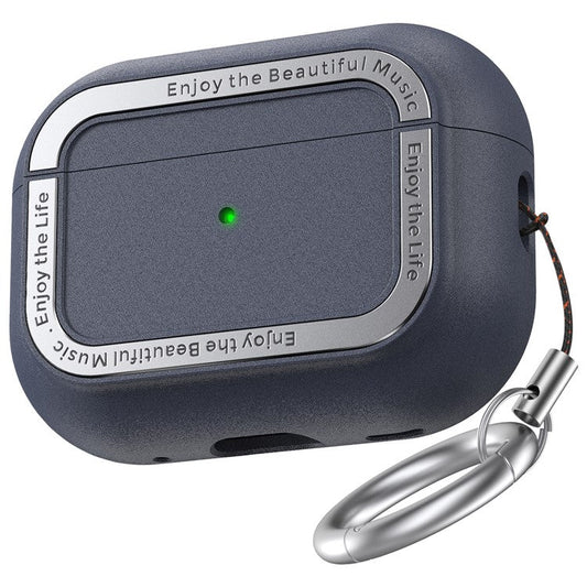 AHASTYLE JY09 For AirPods Pro 2 Protective Case TPU+Aluminum Alloy Split Type Earphone Cover - Midnight Blue