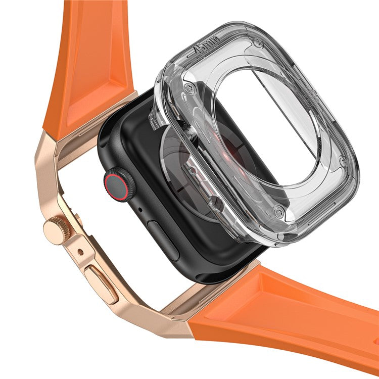 For Apple Watch Series 9 8 7 45mm / 6 5 4 SE SE (2022) SE (2023) 44mm Integral Watch Band with Case - Orange