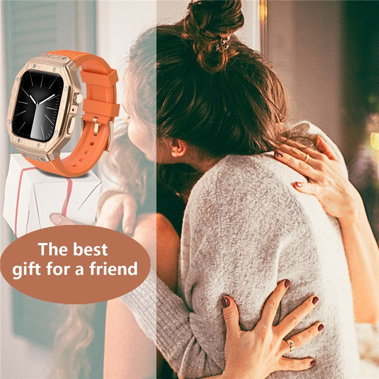 For Apple Watch Series 9 8 7 45mm / 6 5 4 SE SE (2022) SE (2023) 44mm Integral Watch Band with Case - Orange