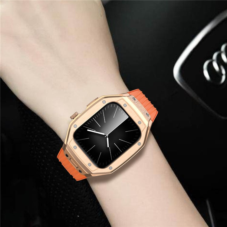 For Apple Watch Series 9 8 7 45mm / 6 5 4 SE SE (2022) SE (2023) 44mm Integral Watch Band with Case - Orange