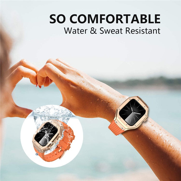 For Apple Watch Series 9 8 7 45mm / 6 5 4 SE SE (2022) SE (2023) 44mm Integral Watch Band with Case - Orange