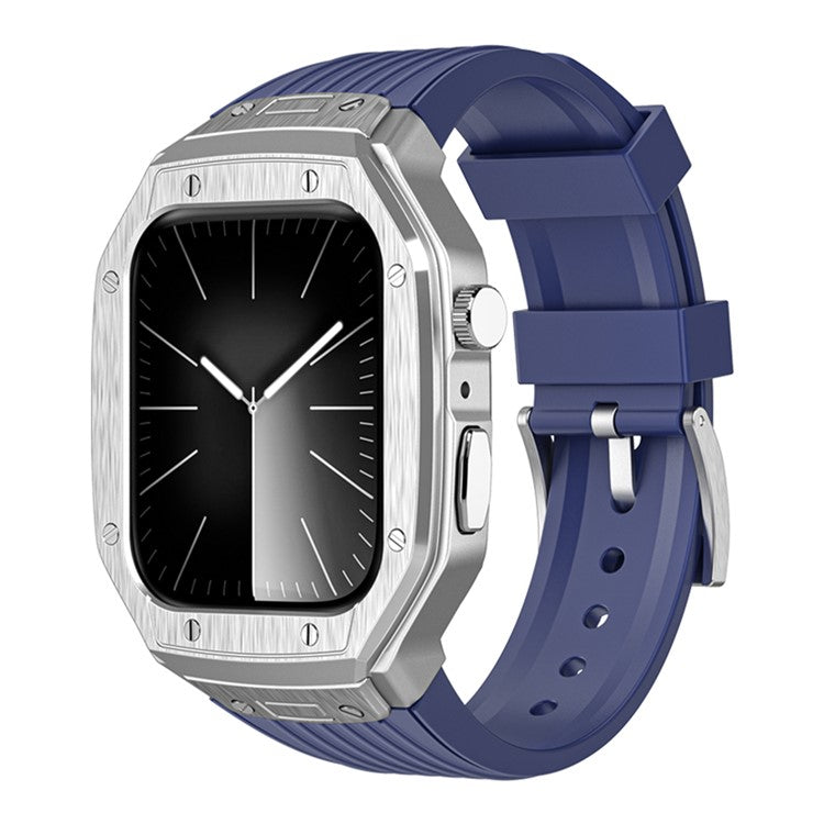 For Apple Watch Series 9 8 7 45mm / 6 5 4 SE SE (2022) SE (2023) 44mm Integral Watch Band with Case - Dark Blue