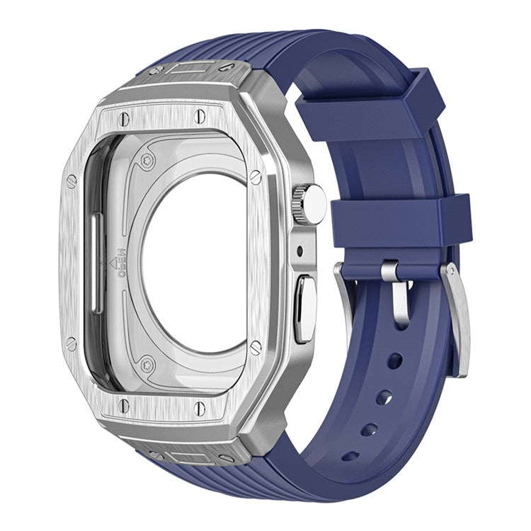 For Apple Watch Series 9 8 7 45mm / 6 5 4 SE SE (2022) SE (2023) 44mm Integral Watch Band with Case - Dark Blue