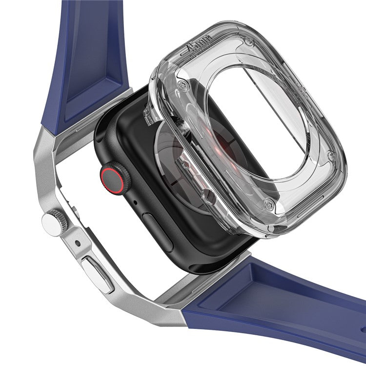 For Apple Watch Series 9 8 7 45mm / 6 5 4 SE SE (2022) SE (2023) 44mm Integral Watch Band with Case - Dark Blue