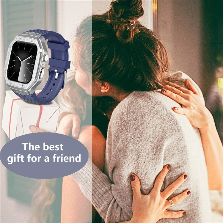 For Apple Watch Series 9 8 7 45mm / 6 5 4 SE SE (2022) SE (2023) 44mm Integral Watch Band with Case - Dark Blue