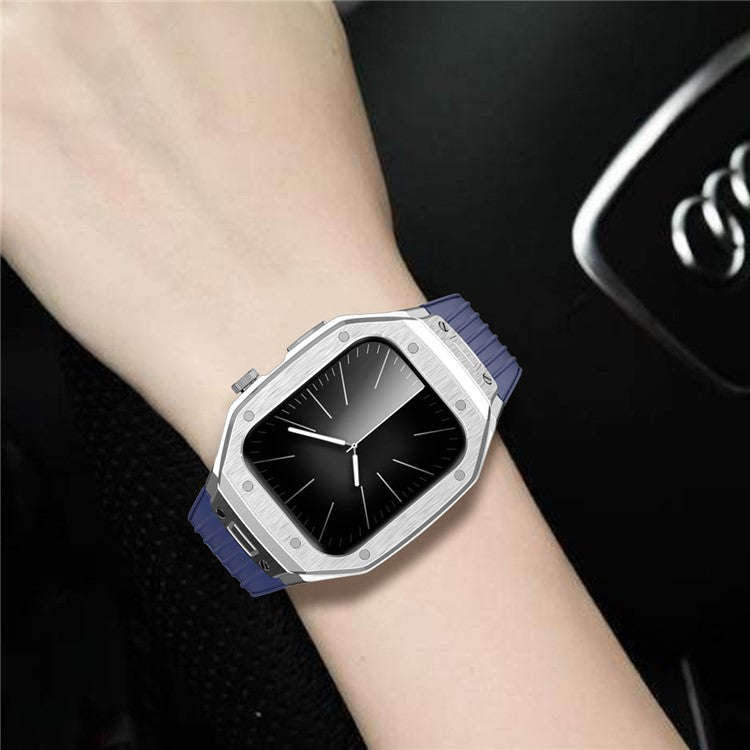 For Apple Watch Series 9 8 7 45mm / 6 5 4 SE SE (2022) SE (2023) 44mm Integral Watch Band with Case - Dark Blue