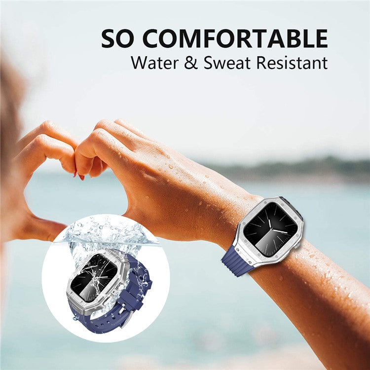 For Apple Watch Series 9 8 7 45mm / 6 5 4 SE SE (2022) SE (2023) 44mm Integral Watch Band with Case - Dark Blue