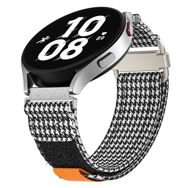For Samsung Galaxy Watch5 / Watch 5 Pro / Watch 4 / Watch 4 Classic Canvas Watchband 20mm Loop Strap - Black / White Grids