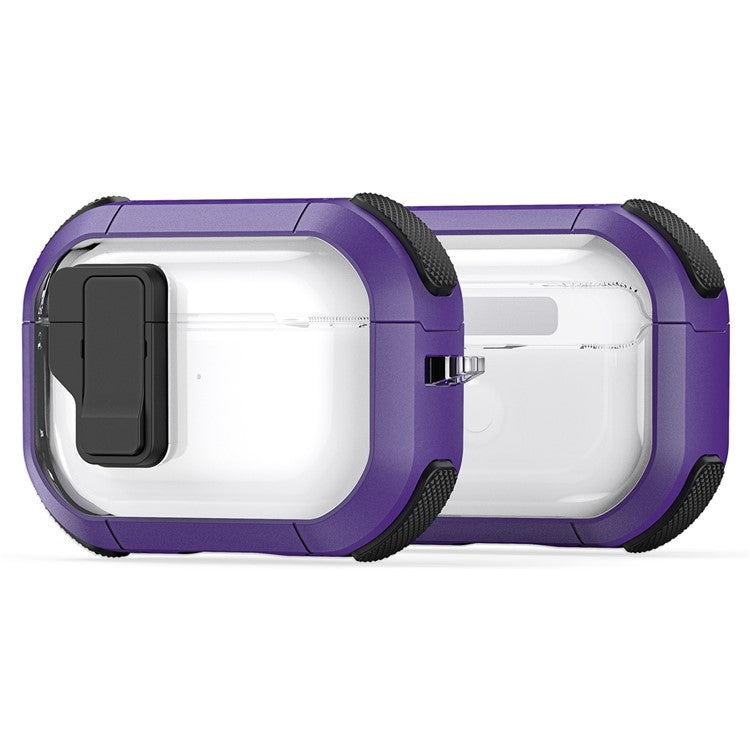 DUX DUCIS PECN Series for Apple AirPods Pro 2 Earphone Case Dual Color Earbud Cover with Hook - Purple+Black