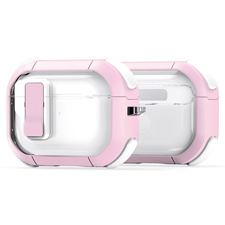 DUX DUCIS PECN Series for Apple AirPods Pro 2 Earphone Case Dual Color Earbud Cover with Hook - Pink+White