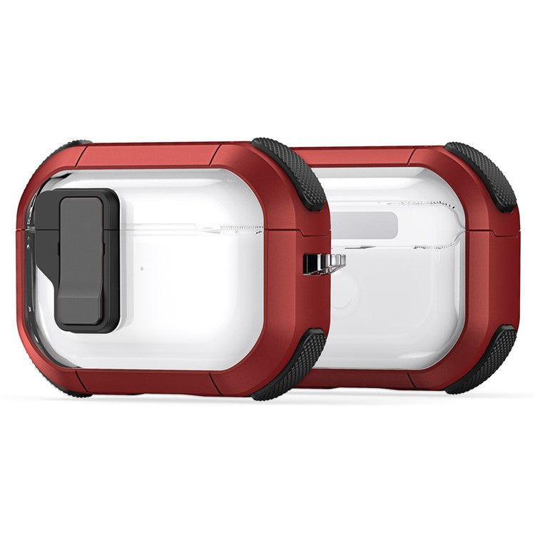 DUX DUCIS PECN Series for Apple AirPods Pro 2 Earphone Case Dual Color Earbud Cover with Hook - Red+Black