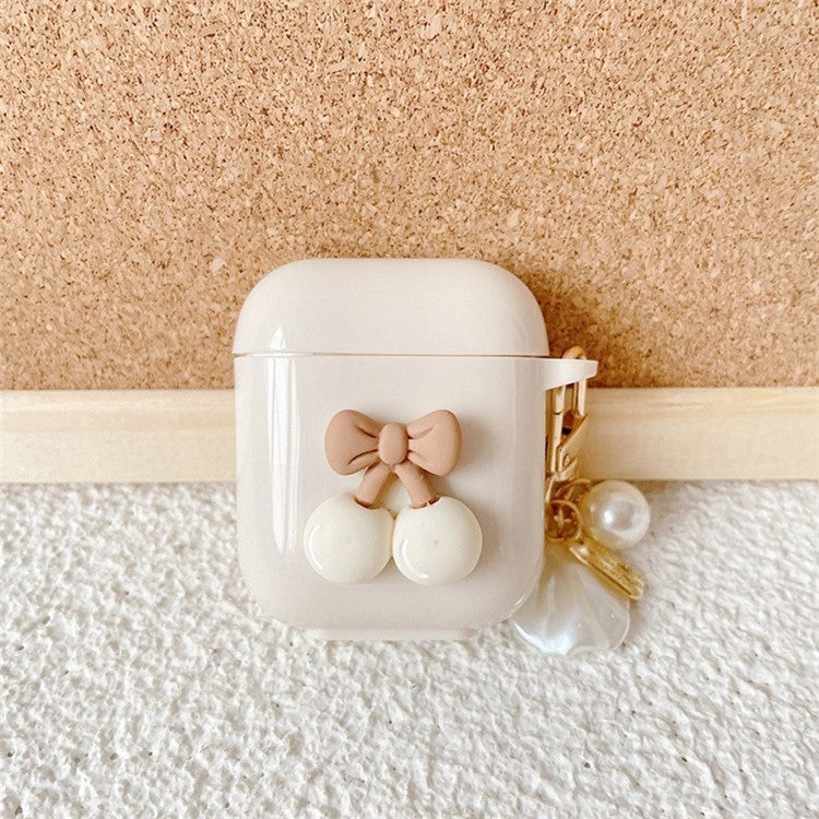 For AirPods with Charging Case (2016) / (2019) / AirPods with Wireless Charging Case (2019) Cherry Decor TPU Cover with Pendant