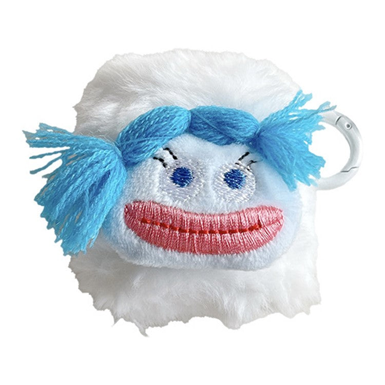 For AirPods with Charging Case (2016) / (2019) / AirPods with Wireless Charging Case (2019) Plush+TPU Parody Expression Cover with Buckle - White