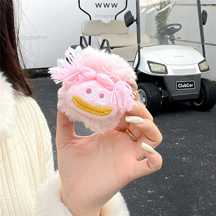 For AirPods with Charging Case (2016) / (2019) / AirPods with Wireless Charging Case (2019) Plush+TPU Parody Expression Cover with Buckle - Pink