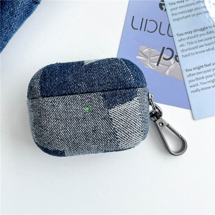 For Apple AirPods Pro Splicing Denim Bluetooth Earphone Cover Protective Case with Metal Hook - Style B