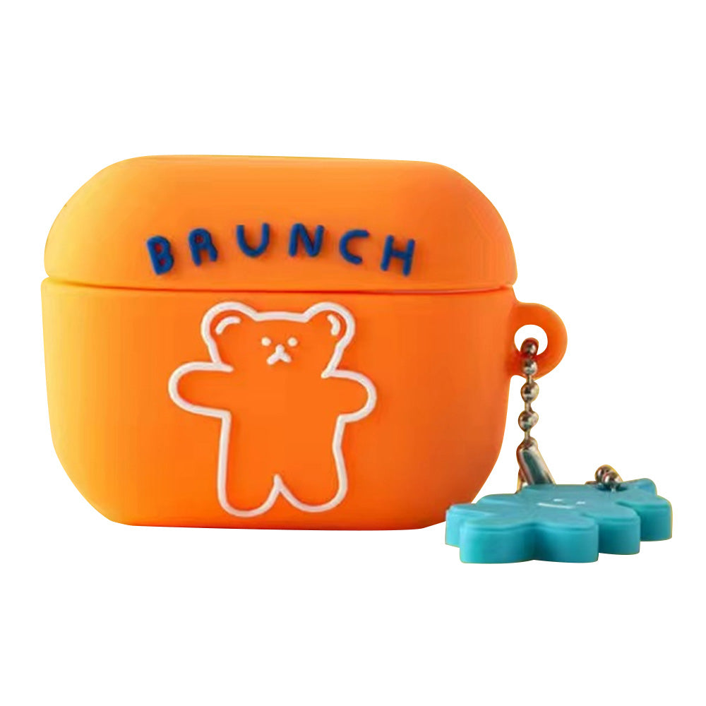 No.1 Earphone Cover for Huawei FreeBuds 4i Drop-proof Cute Cartoon Shape Silicone Sleeve - Orange Bear