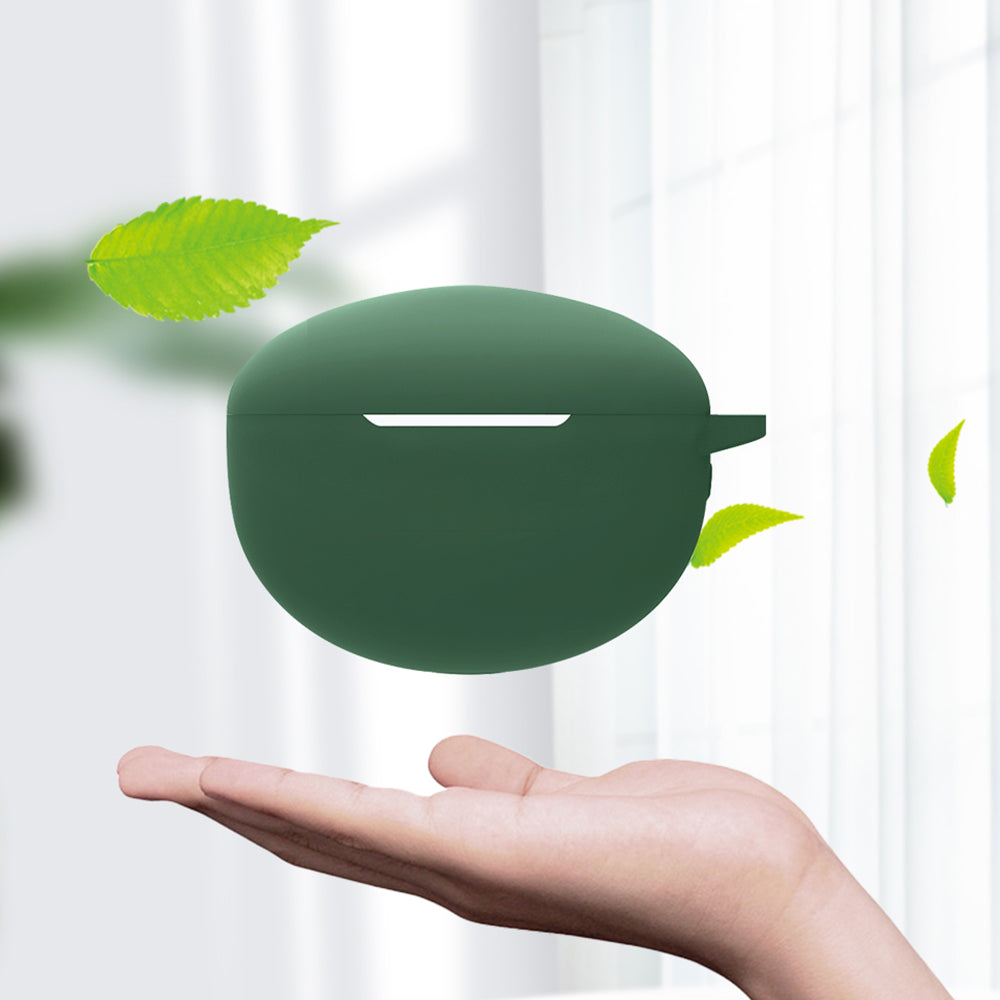 For Huawei FreeBuds 4i Bluetooth Earphone Silicone Case Anti-drop Cover with Hanging Buckle - Blackish Green