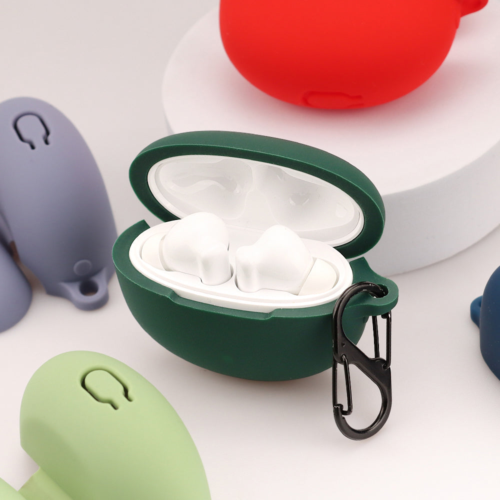 For Huawei FreeBuds 4i Bluetooth Earphone Silicone Case Anti-drop Cover with Hanging Buckle - Blackish Green