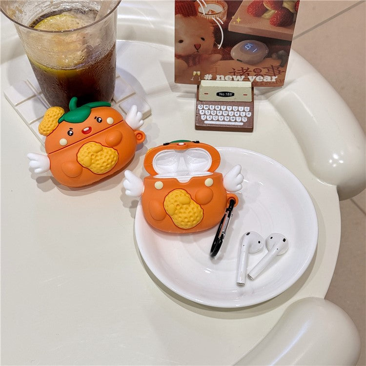 For Apple AirPods with Wireless Charging Case (2019) / AirPods with Charging Case (2019) (2016) Cartoon Persimmon Peanut Silicone Case