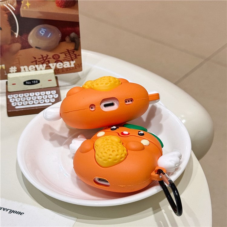 For Apple AirPods with Wireless Charging Case (2019) / AirPods with Charging Case (2019) (2016) Cartoon Persimmon Peanut Silicone Case