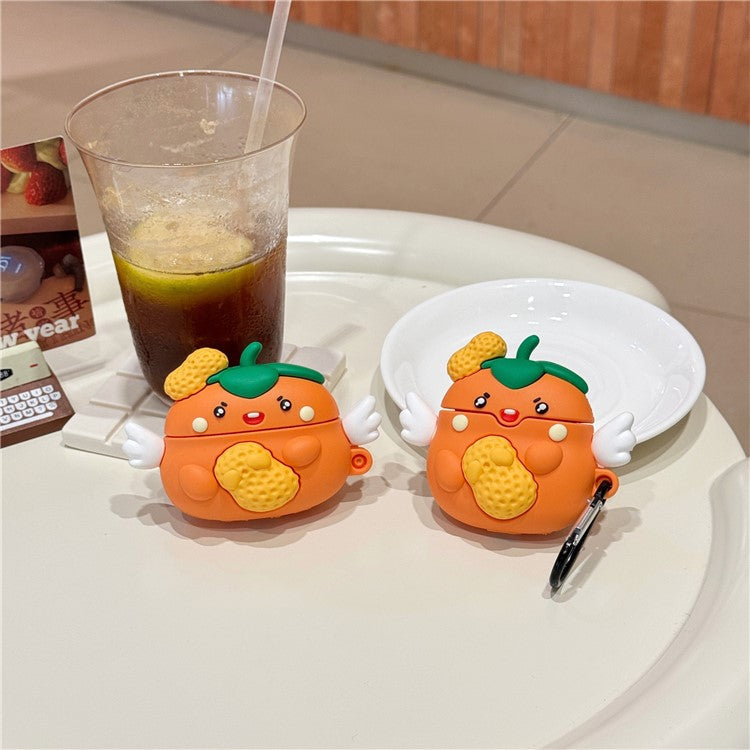 For Apple AirPods with Wireless Charging Case (2019) / AirPods with Charging Case (2019) (2016) Cartoon Persimmon Peanut Silicone Case