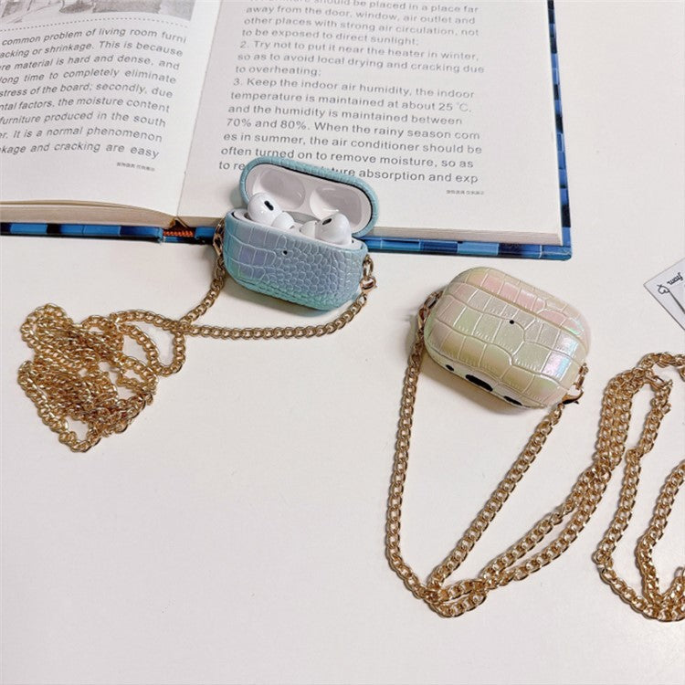 For Apple AirPods Pro Colorful Crocodile Texture PU Leather+PC Charging Bin Protective Case - Baby Blue