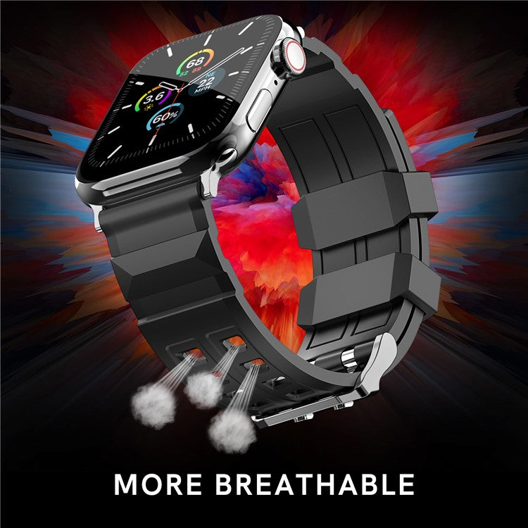 AHASTYLE WA12 Watch Strap for Apple Watch Series 10 46mm / Ultra 2 Ultra 49mm / Series 9 8 7 45mm / 6 5 4 SE (2023) SE (2022) SE 44mm / 3 2 1 42mm Silicone Watchband - Black