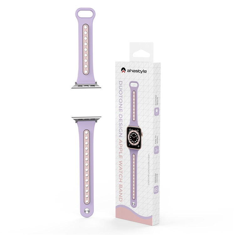 AHASTYLE WA13 Watch Band for Apple Watch Series 10 42mm / 9 8 7 41mm / SE (2023) SE (2022) SE 6 5 4 40mm / 3 2 1 38mm Silicone Strap Dual Color - Purple
