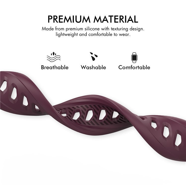 AHASTYLE WA10 Watch Band for Apple Watch Series 10 42mm / 9 8 7 41mm / SE (2023) SE (2022) SE 6 5 4 40mm / 3 2 1 38mm Watch Band Textured Silicone Strap - Wine Red