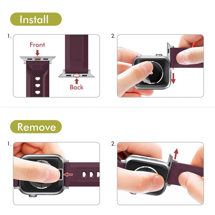 AHASTYLE WA10 Watch Band for Apple Watch Series 10 42mm / 9 8 7 41mm / SE (2023) SE (2022) SE 6 5 4 40mm / 3 2 1 38mm Watch Band Textured Silicone Strap - Wine Red