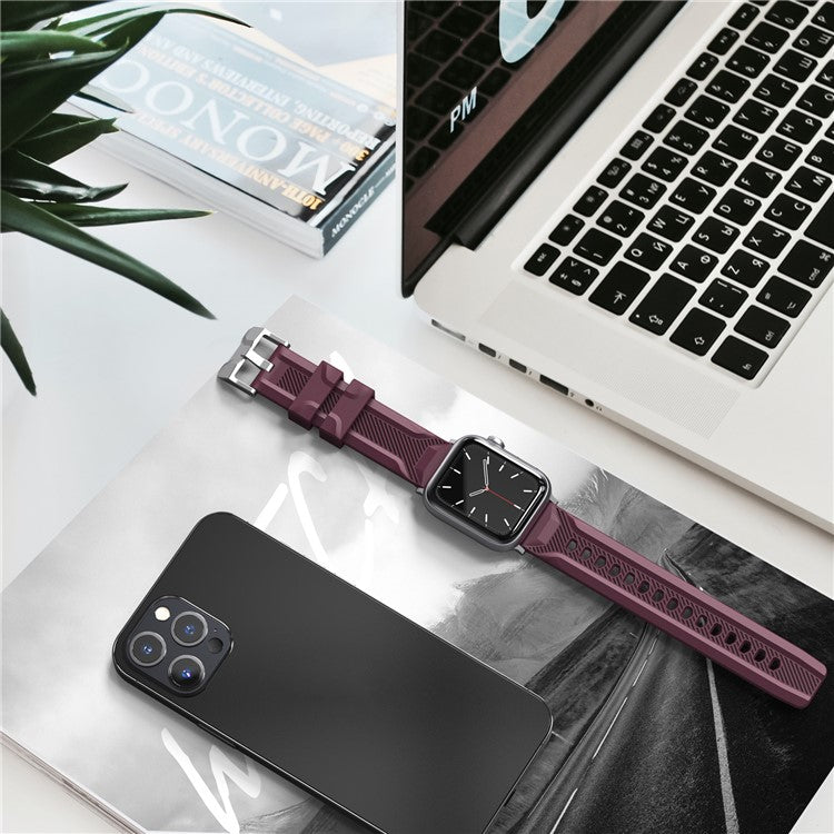 AHASTYLE WA10 Watch Band for Apple Watch Series 10 42mm / 9 8 7 41mm / SE (2023) SE (2022) SE 6 5 4 40mm / 3 2 1 38mm Watch Band Textured Silicone Strap - Wine Red