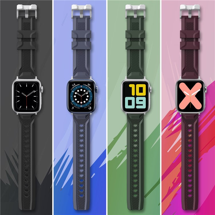 AHASTYLE WA10 Watch Band for Apple Watch Series 10 42mm / 9 8 7 41mm / SE (2023) SE (2022) SE 6 5 4 40mm / 3 2 1 38mm Watch Band Textured Silicone Strap - Wine Red