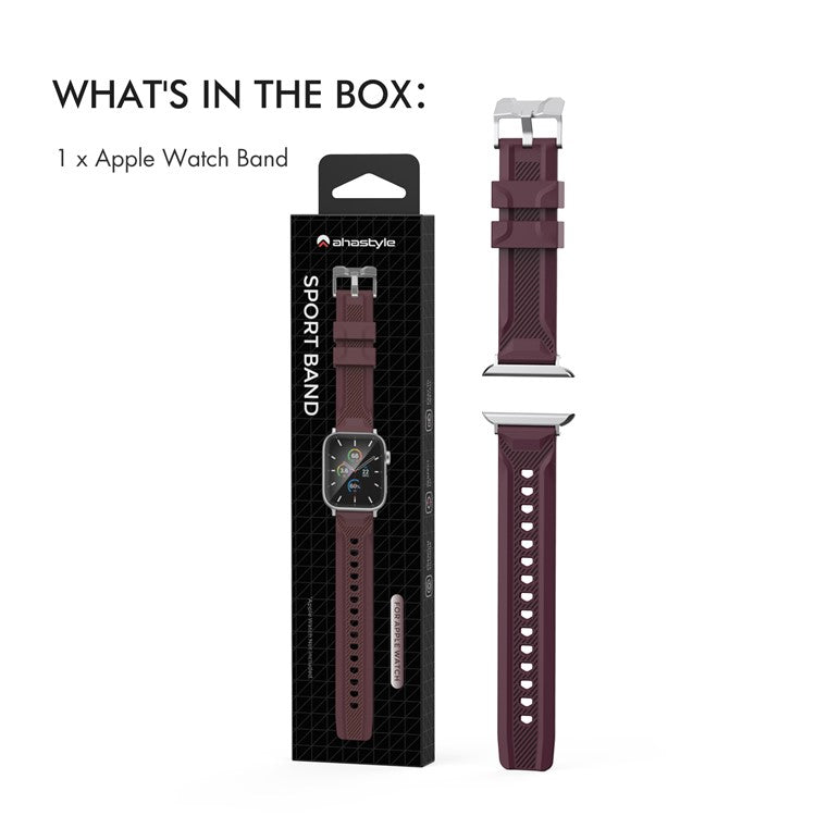 AHASTYLE WA10 Watch Band for Apple Watch Series 10 42mm / 9 8 7 41mm / SE (2023) SE (2022) SE 6 5 4 40mm / 3 2 1 38mm Watch Band Textured Silicone Strap - Wine Red