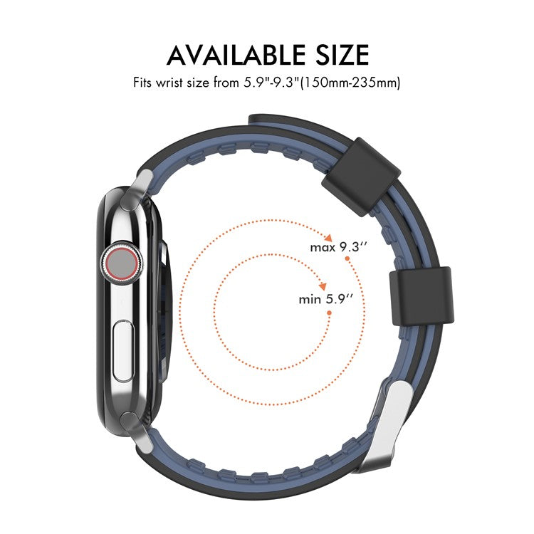 AHASTYLE WA11 Silicone Watch Band for Apple Watch Series 10 42mm / 9 8 7 41mm / SE (2023) SE (2022) SE 6 5 4 40mm / 3 2 1 38mm Contrast Colors Straps - Black+Sapphire