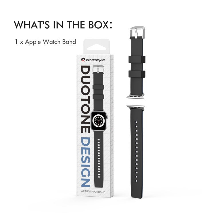 AHASTYLE WA11 Silicone Watch Band for Apple Watch Series 10 42mm / 9 8 7 41mm / SE (2023) SE (2022) SE 6 5 4 40mm / 3 2 1 38mm Contrast Colors Straps - Black+Sapphire