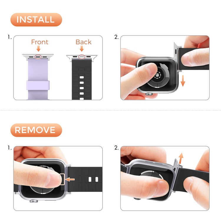 AHASTYLE WA11 Watch Band for Apple Watch Series 10 46mm / Ultra 2 Ultra 49mm / Series 9 8 7 45mm / 6 5 4 SE (2023) SE (2022) SE 44mm / 3 2 1 42mm Contrast Colors Silicone Strap - Purple+Black