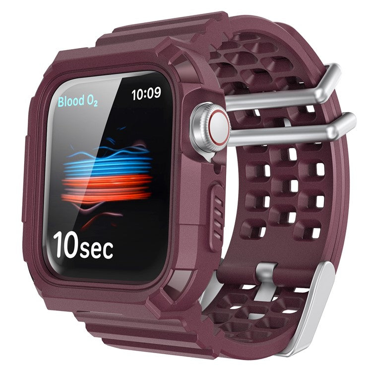 AHASTYLE WA07 For Apple Watch Series 6 5 4 SE (2022) SE 44mm / Series 3 2 1 42mm Soft TPU Watch Band with Case - Wine Red