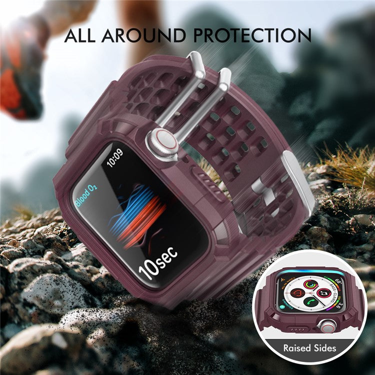 AHASTYLE WA07 For Apple Watch Series 6 5 4 SE (2022) SE 44mm / Series 3 2 1 42mm Soft TPU Watch Band with Case - Wine Red