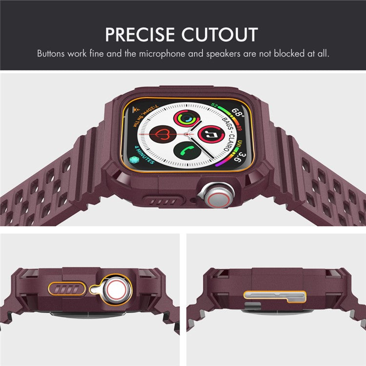 AHASTYLE WA07 For Apple Watch Series 6 5 4 SE (2022) SE 44mm / Series 3 2 1 42mm Soft TPU Watch Band with Case - Wine Red